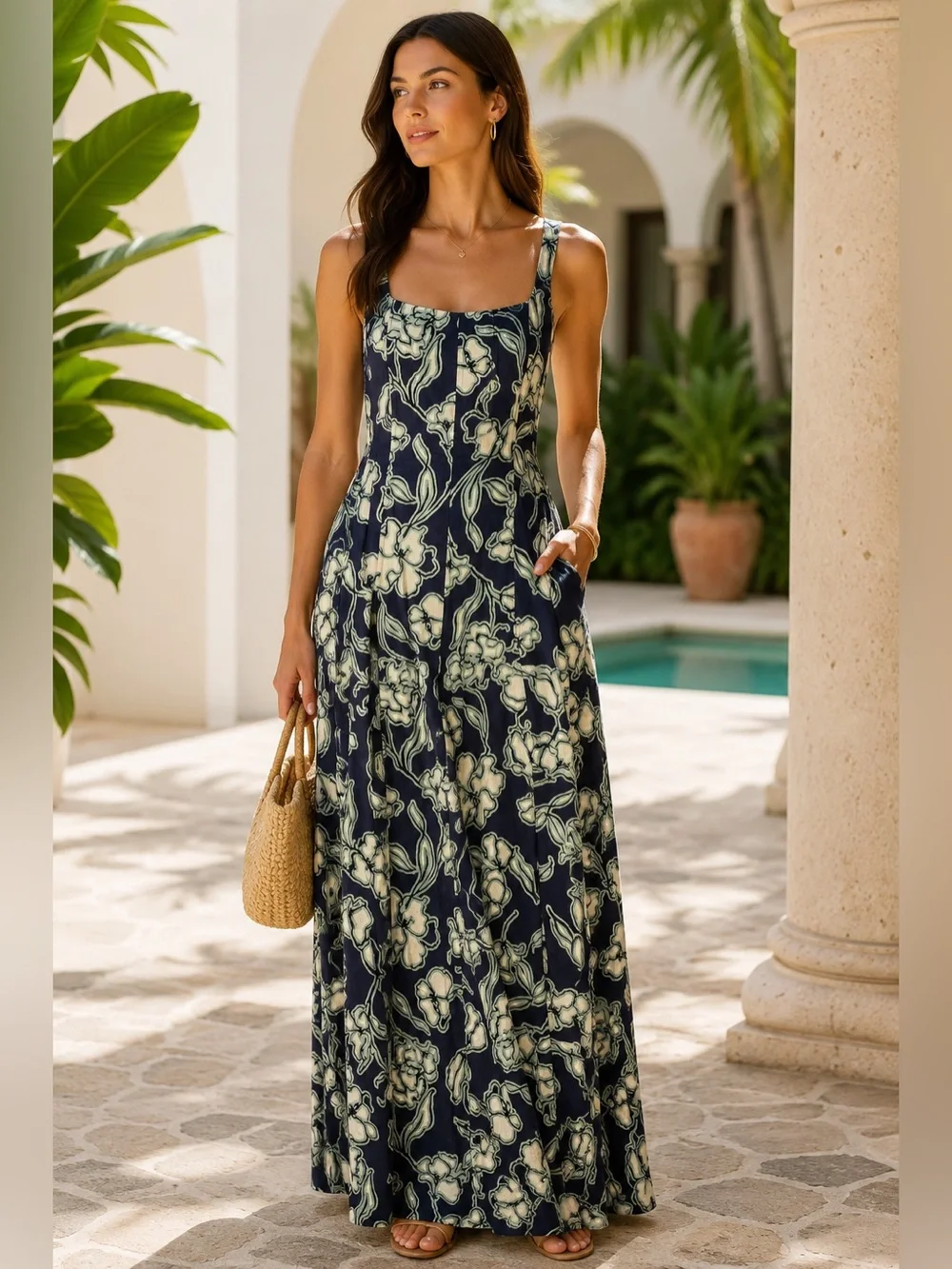 Nicholas Irina Paneled‎ Floral Maxi Dress Willa Navy MSRP $495 Size 4